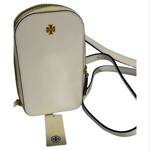 Tory Burch Emerson Patent Phone Crossbody Optic White NWT